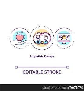 Empathic design concept icon. User centered design approach idea thin line illustration. Observation and goal needs of customers. Vector isolated outline RGB color drawing. Editable stroke. Empathic design concept icon