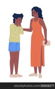 Empathic mother trying to comfort crying daughter semi flat color vector characters. Editable figures. Full body people on white. Simple cartoon style illustration for web graphic design and animation. Empathic mother trying to comfort crying daughter semi flat color vector characters