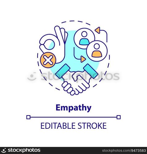 Empathy multi color concept icon. Customer understanding. Building rapport. Emotional intelligence. Sales success. Round shape line illustration. Abstract idea. Graphic design. Easy to use. Empathy multi color concept icon