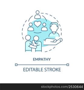 Empathy turquoise concept icon. Soft skill for career success abstract idea thin line illustration. Sharing feelings. Isolated outline drawing. Editable stroke. Arial, Myriad Pro-Bold fonts used. Empathy turquoise concept icon