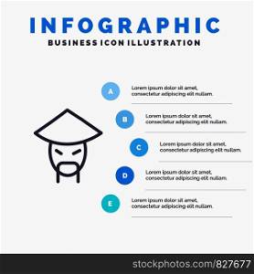 Emperor, China, Monk, Chinese Blue Infographics Template 5 Steps. Vector Line Icon template