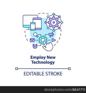 Employ new technology concept icon. Optimize interaction with consumers. Provide AR abstract idea thin line illustration. Isolated outline drawing. Editable stroke. Arial, Myriad Pro-Bold fonts used. Employ new technology concept icon