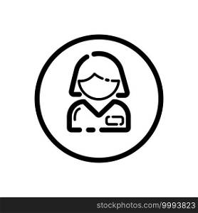 Employed people. Woman working. Commerce outline icon in a circle. Isolated vector illustration