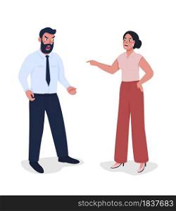 Employee arguing with boss semi flat color vector characters. Full body people on white. Conflict at workplace isolated modern cartoon style illustration for graphic design and animation. Employee arguing with boss semi flat color vector characters