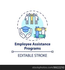 Employee assistance programs concept icon. Occupational stress, burnout idea thin line illustration. Personal and work-related problems. Vector isolated outline RGB color drawing. Editable stroke. Employee assistance programs concept icon