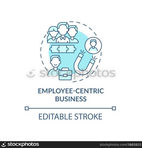 Employee centric business blue concept icon. Approach to managemet structure. Business model abstract idea thin line illustration. Vector isolated outline color drawing. Editable stroke. Employee centric business blue concept icon