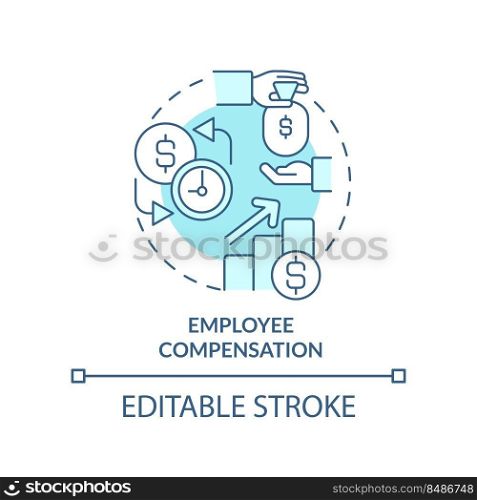 Employee compensation turquoise concept icon. Ethical behavior abstract idea thin line illustration. Wages, benefits. Isolated outline drawing. Editable stroke. Arial, Myriad Pro-Bold fonts used. Employee compensation turquoise concept icon