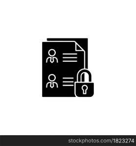 Employee data protection black glyph icon. Safeguarding personal data in workplace. Managing personnel files. Securing employee records. Silhouette symbol on white space. Vector isolated illustration. Employee data protection black glyph icon
