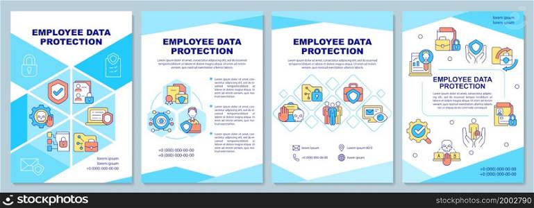 Employee data protection brochure template. Privacy at work. Flyer, booklet, leaflet print, cover design with linear icons. Vector layouts for presentation, annual reports, advertisement pages. Employee data protection brochure template