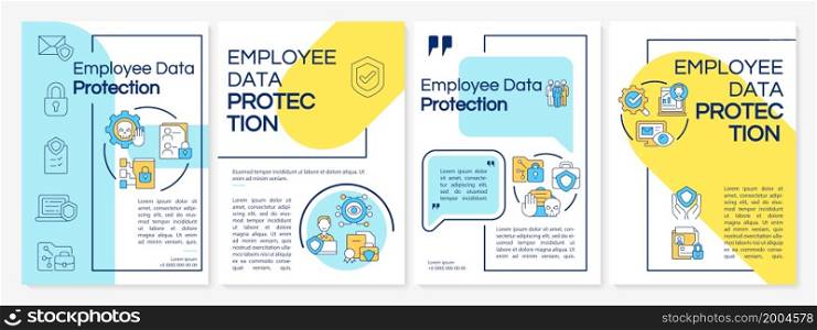 Employee data protection colourful brochure template. Privacy at work. Flyer, booklet, leaflet print, cover design with icons. Vector layouts for presentation, annual reports, advertisement pages. Employee data protection colourful brochure template