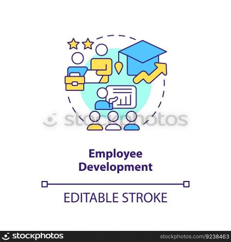 Employee development concept icon. Professional growth. Team success. Education assistance. Human resource management abstract idea thin line illustration. Isolated outline drawing. Editable stroke. Employee development concept icon