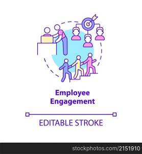 Employee engagement concept icon. Workers commitment and enthusiasm. HR abstract idea thin line illustration. Isolated outline drawing. Editable stroke. Roboto-Medium, Myriad Pro-Bold fonts used. Employee engagement concept icon