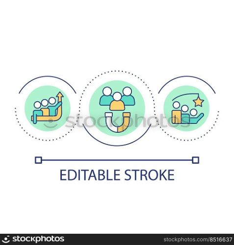 Employee engagement loop concept icon. Worker performance improving with incentives abstract idea thin line illustration. Increase retention. Isolated outline drawing. Editable stroke. Arial font used. Employee engagement loop concept icon