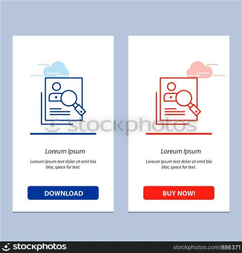 Employee, Hr, Human, Hunting, Personal, Resources, Resume, Search Blue and Red Download and Buy Now web Widget Card Template