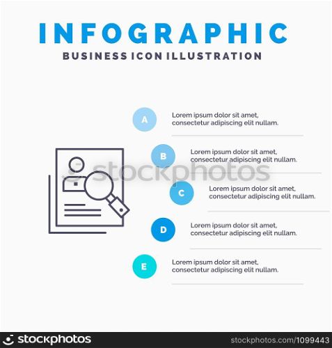 Employee, Hr, Human, Hunting, Personal, Resources, Resume, Search Line icon with 5 steps presentation infographics Background