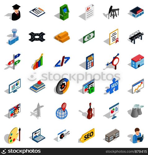 Employee icons set. Isometric style of 36 employee vector icons for web isolated on white background. Employee icons set, isometric style