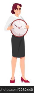 Employee improving time management semi flat RGB color vector illustration. Standing figure. Person celebrating professional achievement isolated cartoon character on white background. Employee improving time management semi flat RGB color vector illustration