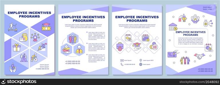 Employee incentives programs brochure template. Booklet print design with linear icons. Vector layouts for presentation, annual reports, advertisement. Arial-Black, Myriad Pro-Regular fonts used. Employee incentives programs brochure template