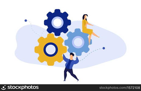 Employee leader building virtual business in action illustration. Career success development grow vector allocation. Future forward teamwork character. Online work global cooperation efficient