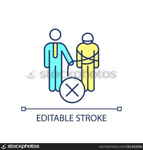 Employee manipulation RGB color icon. Restraining mentee potential. Toxic mentor habit. Suppress development. Isolated vector illustration. Simple filled line drawing. Editable stroke. Arial font used. Employee manipulation RGB color icon