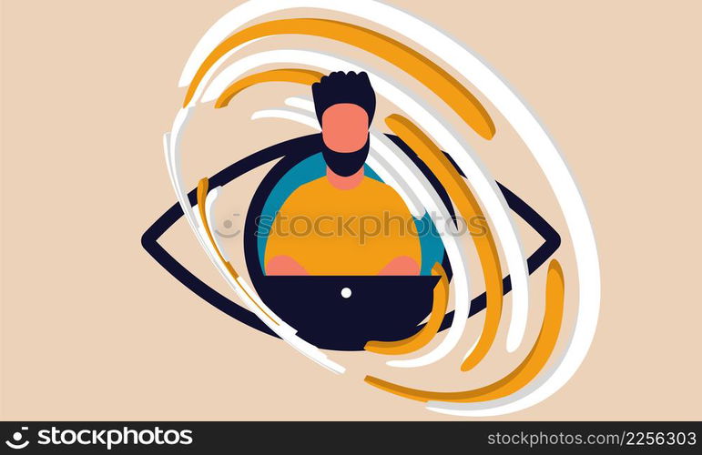 Employee micromanagement and surveillance. Company bossy manipulator and uncomfortable watching vector illustration concept. Control for business and monitoring office workplace. Look eye searching