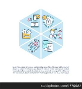 Employee monitoring software concept icon with text. Automatic projects scheduling. PPT page vector template. Brochure, magazine, booklet design element with linear illustrations. Employee monitoring software concept icon with text
