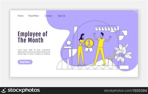 Employee of the month landing page flat silhouette vector template. Staff motivation homepage layout. Best workers reward one page website interface with cartoon outline character. Web banner, webpage