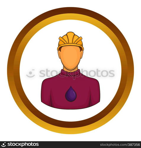 Employee oil industry vector icon in golden circle, cartoon style isolated on white background. Employee oil industry vector icon