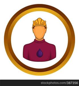 Employee oil industry vector icon in golden circle, cartoon style isolated on white background. Employee oil industry vector icon