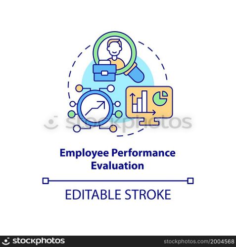 Employee performance evaluation concept icon. Assessing productivity. Worker monitoring abstract idea thin line illustration. Vector isolated outline color drawing. Editable stroke. Employee performance evaluation concept icon