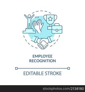 Employee recognition turquoise concept icon. Workers contributions. HR abstract idea thin line illustration. Isolated outline drawing. Editable stroke. Roboto-Medium, Myriad Pro-Bold fonts used. Employee recognition turquoise concept icon