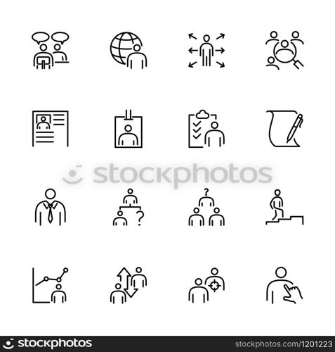 Employee recruitment process, staff selection, staff replacement line icon set. Editable stroke vector. Isolated at white background. Pixel perfect