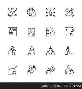Employee recruitment process, staff selection, staff replacement line icon set. Editable stroke vector. Isolated at white background. Pixel perfect