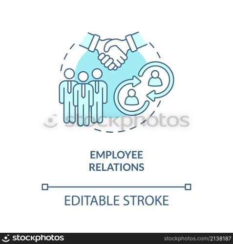 Employee relations turquoise concept icon. Skills for human resources abstract idea thin line illustration. Isolated outline drawing. Editable stroke. Roboto-Medium, Myriad Pro-Bold fonts used. Employee relations turquoise concept icon