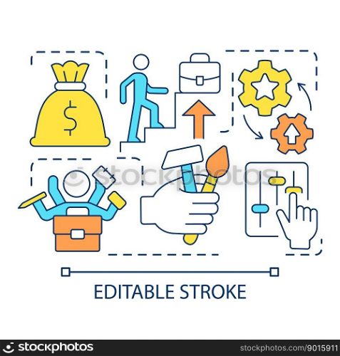 Employee skills monetization promotion concept icon. Career promotion in company. Workflow management abstract idea thin line illustration. Isolated outline drawing. Editable stroke. Arial font used. Employee skills monetization promotion concept icon