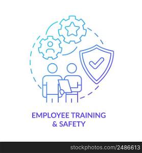 Employee training and safety blue gradient icon. Machine industry. Total productive maintenance abstract idea thin line illustration. Isolated outline drawing. Myriad Pro-Bold font used. Employee training and safety blue gradient icon