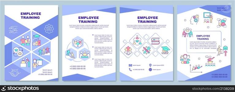 Employee training brochure template. HR department. Booklet print design with linear icons. Vector layouts for presentation, annual reports, ads. Arial-Black, Myriad Pro-Regular fonts used. Employee training brochure template