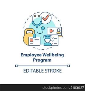 Employee wellbeing program concept icon. Reduce health care cost. Employee engagement abstract idea thin line illustration. Isolated outline drawing. Editable stroke. Arial, Myriad Pro-Bold fonts used. Employee wellbeing program concept icon