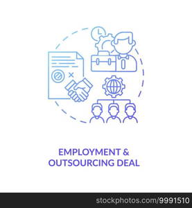 Employment and outsourcing deal concept icon. Common commercial contracts types creation process. Service contract idea thin line illustration. Vector isolated outline RGB color drawing. Employment and outsourcing deal concept icon