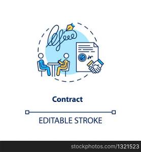 Employment contract signing concept icon. Creative brief idea thin line illustration. Creative agency workers legal obligation. Vector isolated outline RGB color drawing. Editable stroke