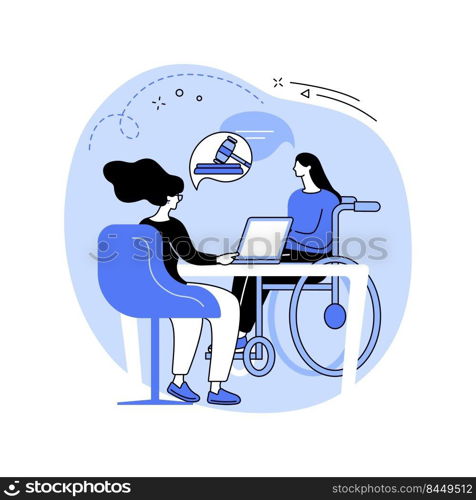 Employment lawyer isolated cartoon vector illustrations. Disabled woman consulting with professional lawyer about her employee rights, legal service, insurance solution vector cartoon.. Employment lawyer isolated cartoon vector illustrations.