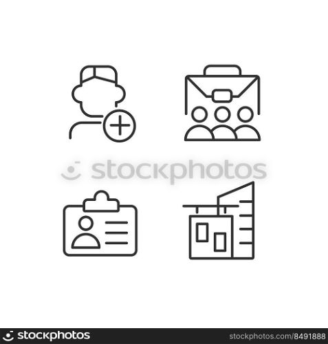 Employment pixel perfect linear icons set. Company personnel. Hiring employee. Work environment. Customizable thin line symbols. Isolated vector outline illustrations. Editable stroke. Employment pixel perfect linear icons set