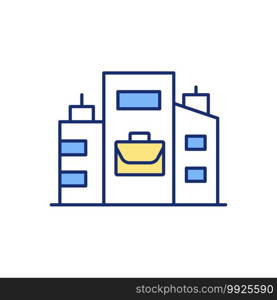 Employment place RGB color icon. Office building. Working environment. Business center. Productive office space. Central administration. Workplace, workspace. Isolated vector illustration. Employment place RGB color icon