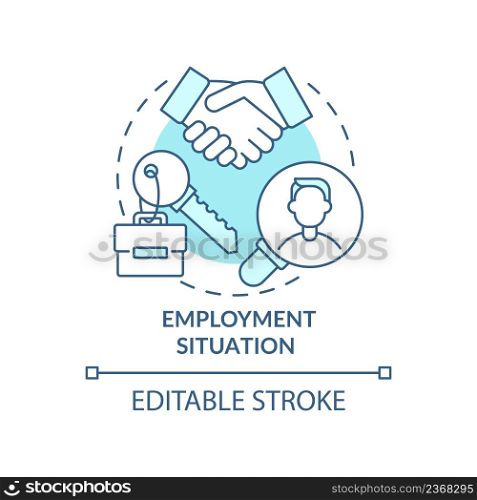 Employment situation turquoise concept icon. Labour force. Social planning example abstract idea thin line illustration. Isolated outline drawing. Editable stroke. Arial, Myriad Pro-Bold fonts used. Employment situation turquoise concept icon