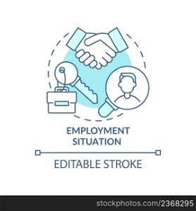 Employment situation turquoise concept icon. Labour force. Social planning example abstract idea thin line illustration. Isolated outline drawing. Editable stroke. Arial, Myriad Pro-Bold fonts used. Employment situation turquoise concept icon