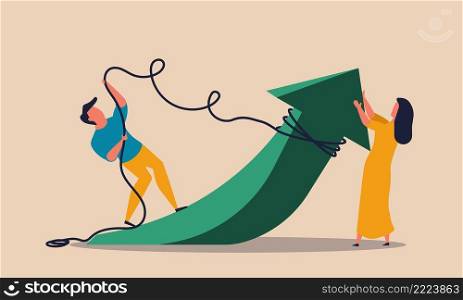 Empower leadership team and women and man potencial. People motivation and arrow growth vector illustration concept. Cooperation and collaboration teamwork. Coworker office group human and confidence