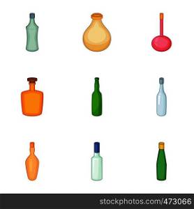 Emprty beer bottle icons set. Cartoon set of 9 emprty beer bottle vector icons for web isolated on white background. Emprty beer bottle icons set, cartoon style
