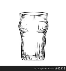 Empty beer glass. Engraving style. Hand drawn vector illustration isolated on white background. Empty beer glass. Engraving style. Hand drawn