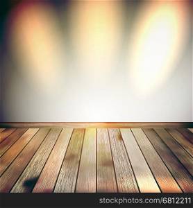 Empty beige Blue wall with spot lights and wooden floor. EPS 10 vector. Beige Blue wall with lights wooden floor. EPS 10