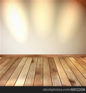 Empty beige wall with spot lights and wooden floor. EPS 10 vector. Beige wall with spot lights wooden floor. EPS 10